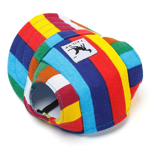 Bunte gestreifte Hundemütze aus Baumwolle, modisches Accessoire für Haustiere.
