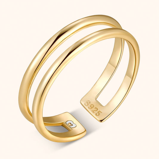 Goldener Doppelring aus 925er Silber, minimalistisches Design, verstellbar, Schmuck für Damen.