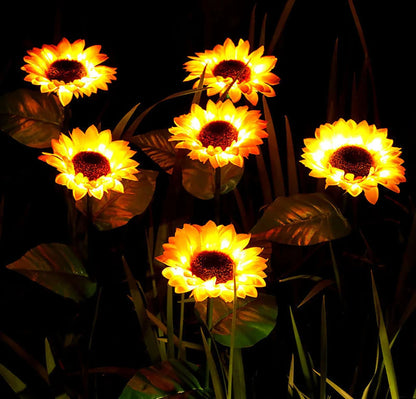 Solarbetriebene LED-Sonnenblumenlichter, gelb, Gartenbeleuchtung, energiesparend, dekorativ.
