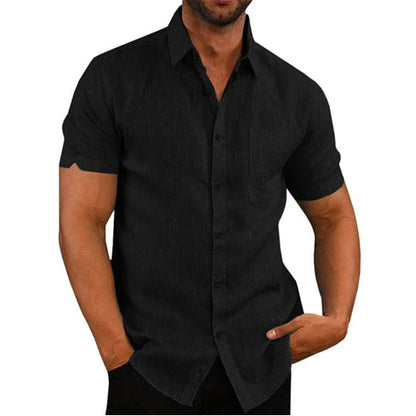 Männerhemd schwarz kurzarm Baumwolle elegant Freizeitmode Herrenbekleidung