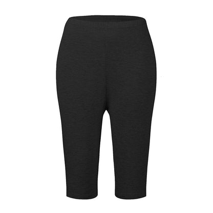 Schwarze Damen-Radlerhose, knielang, elastisch, atmungsaktiv, ideal für Sport und Freizeit.