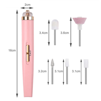 Rosa elektrischer Nagelfräser mit Aufsätzen, Maniküre-Set, 16 cm, tragbar, Nagelpflege.