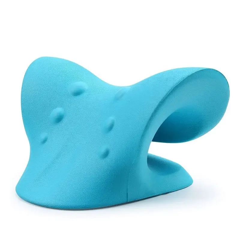 Blaues Nackenkissen aus Schaumstoff, ergonomisch, für Entspannung und Unterstützung.