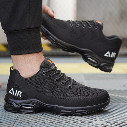 Schwarze Herren-Sneaker, atmungsaktiv, mit Luftpolstersohle, ideal für Sport und Freizeit.
