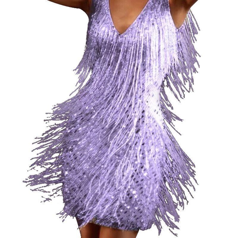 Glitzerndes Pailletten-Kleid mit Fransen – Celina