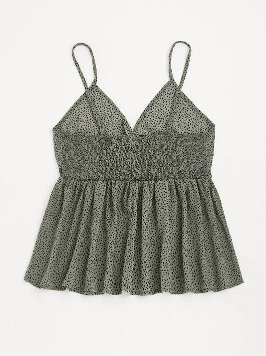 Grünes gepunktetes Trägertop aus Baumwolle, Damenmode, Sommerkleidung, ärmelloses Oberteil.