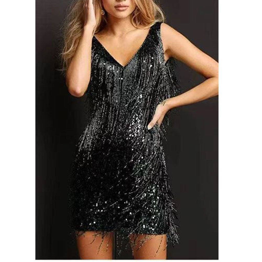 Glitzerndes Pailletten-Kleid mit Fransen – Celina