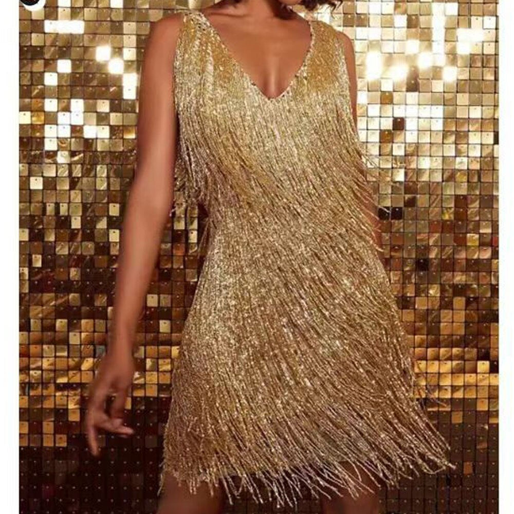 Glitzerndes Pailletten-Kleid mit Fransen – Celina