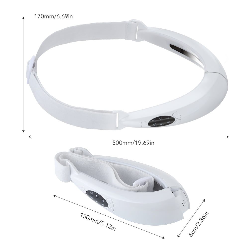 Weißes Nackenmassagegerät mit verstellbarem Band, digitalem Display, ergonomisches Design.