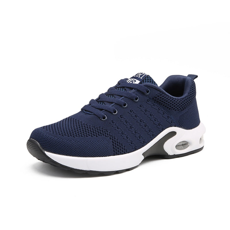 Dunkelblauer Sportschuh, atmungsaktives Mesh, weiße Sohle, Herren Sneaker, modisch.