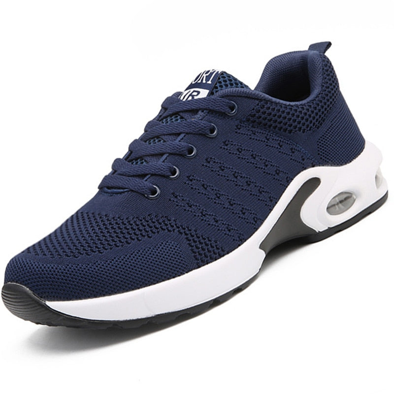 Dunkelblauer Sportschuh, atmungsaktives Mesh, weiße Sohle, Herren Sneaker, modisch.
