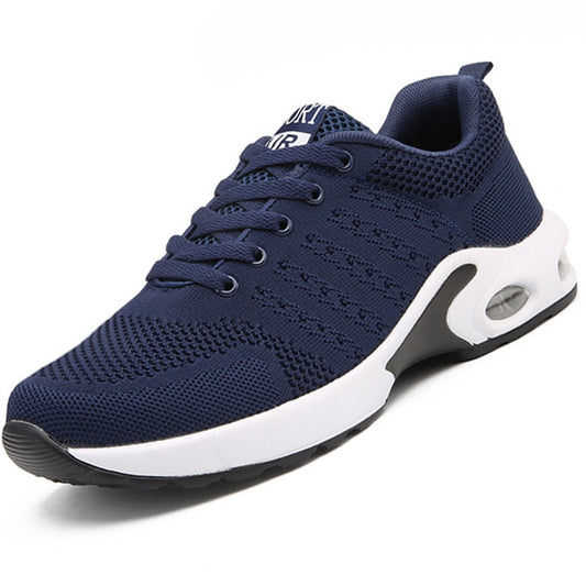Dunkelblauer Sportschuh, atmungsaktives Mesh, weiße Sohle, Herren Sneaker, modisch.