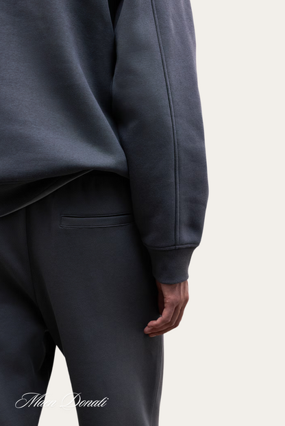 Dunkelgrauer Herren-Sweatshirt und Jogginghose Set, Baumwolle, lässige Mode.