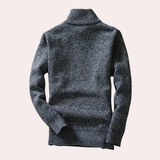 Grauer Rollkragenpullover aus Wolle, Herrenmode, warm, stilvoll, Winterbekleidung.