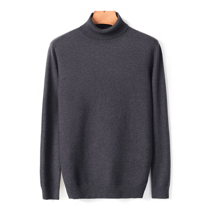 Dunkelgrauer Rollkragenpullover aus Kaschmir, Herrenmode, elegant, warm, Winterkleidung.