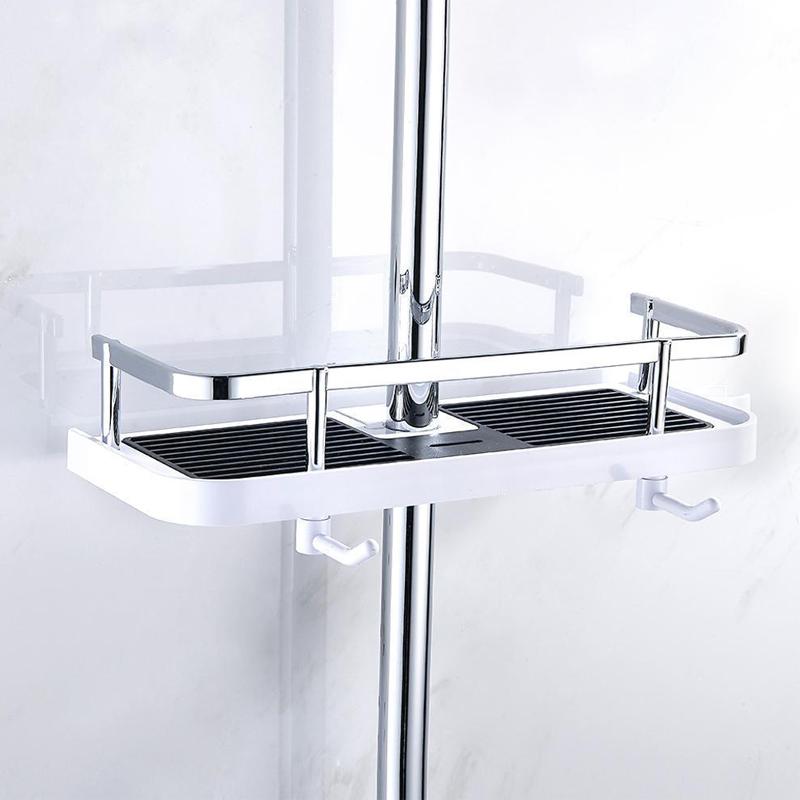 Duschablage Edelstahl, weiß, wandmontiert, mit Haken, Badezimmer-Organizer, modern.