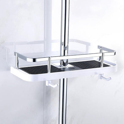Duschablage Edelstahl, weiß, wandmontiert, mit Haken, Badezimmer-Organizer, modern.