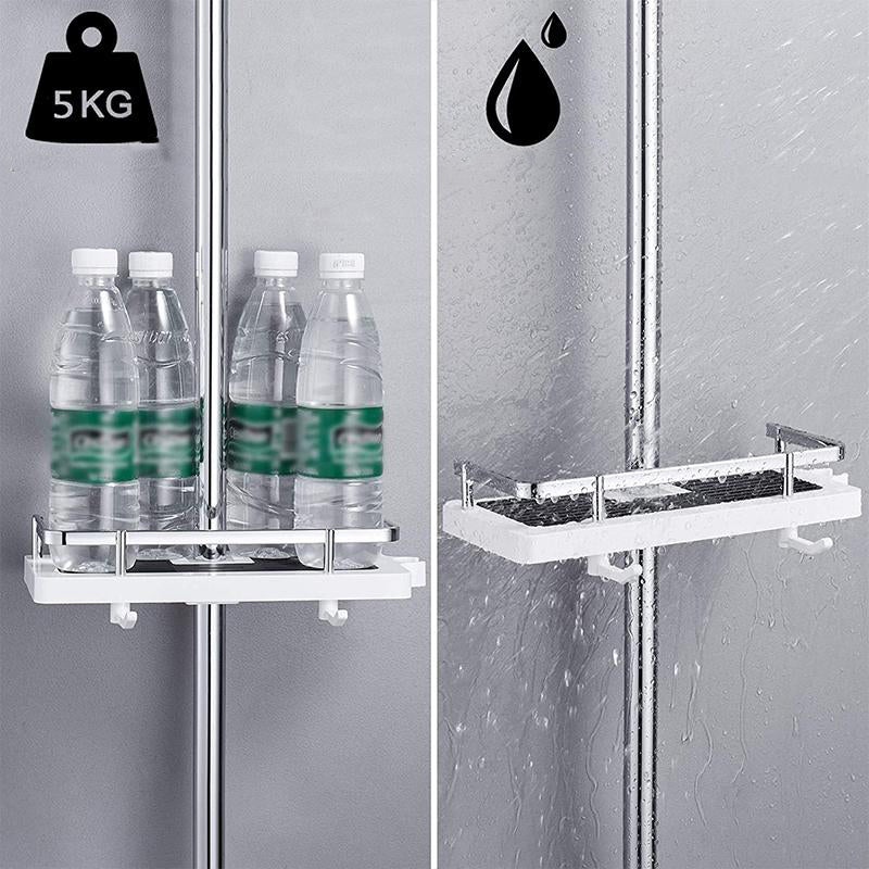 Duschablage ohne Bohren, weiß, Kunststoff, 5kg Tragkraft, ideal für Shampoo und Duschgel.