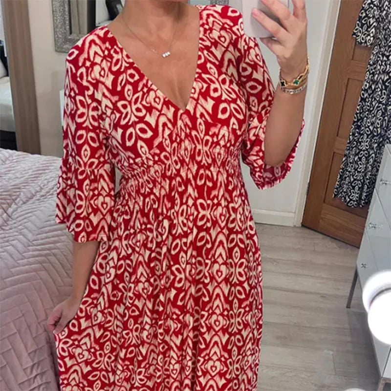 Lange Blumenkleid mit V-Ausschnitt – Liora