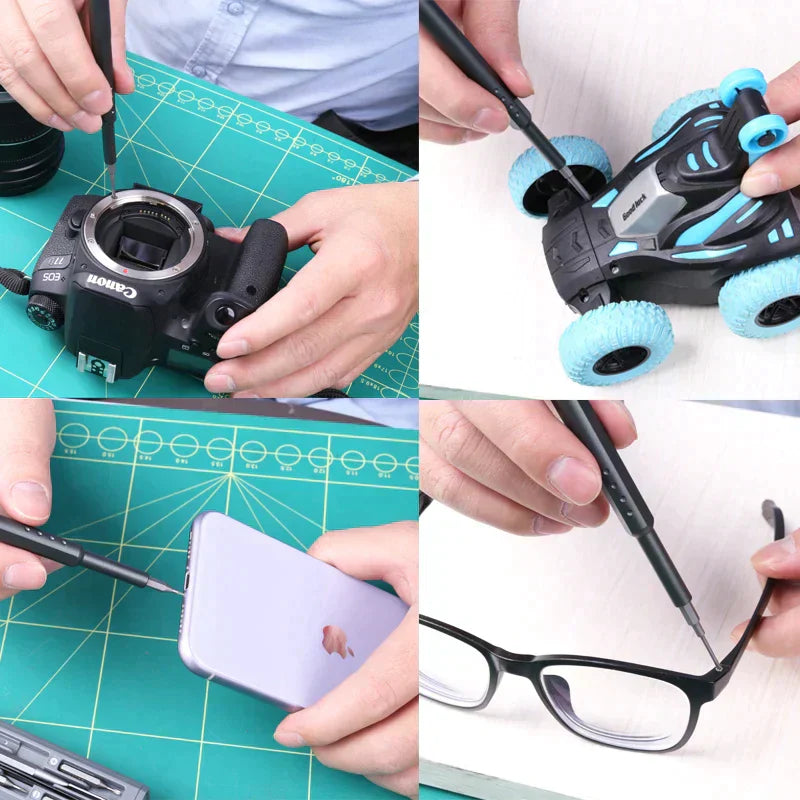 Vier-in-eins Schraubendreher-Set für Kamera, Spielzeugauto, Smartphone, Brille.