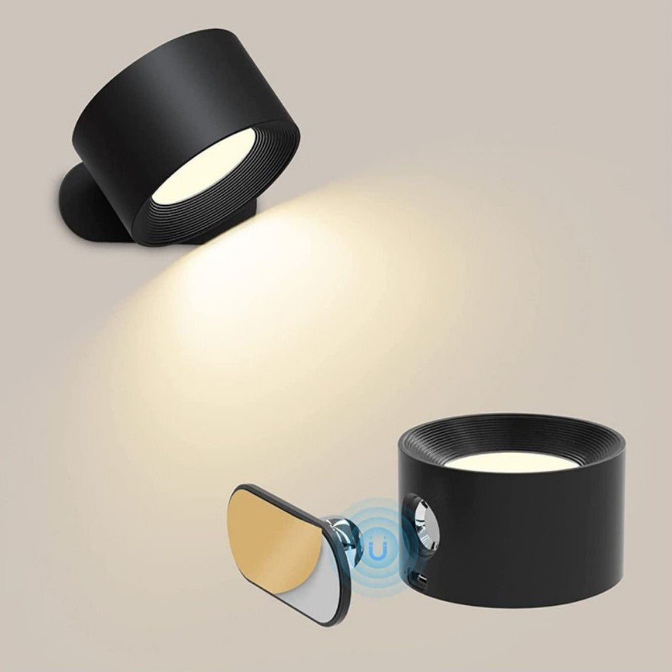 Schwarze kabellose Wandleuchte, modernes Design, LED, verstellbar, für Innenräume.