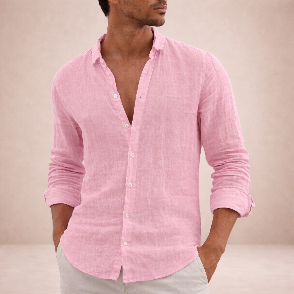 Men's Regular Fit Linen Button-Down Casual Shirt 4