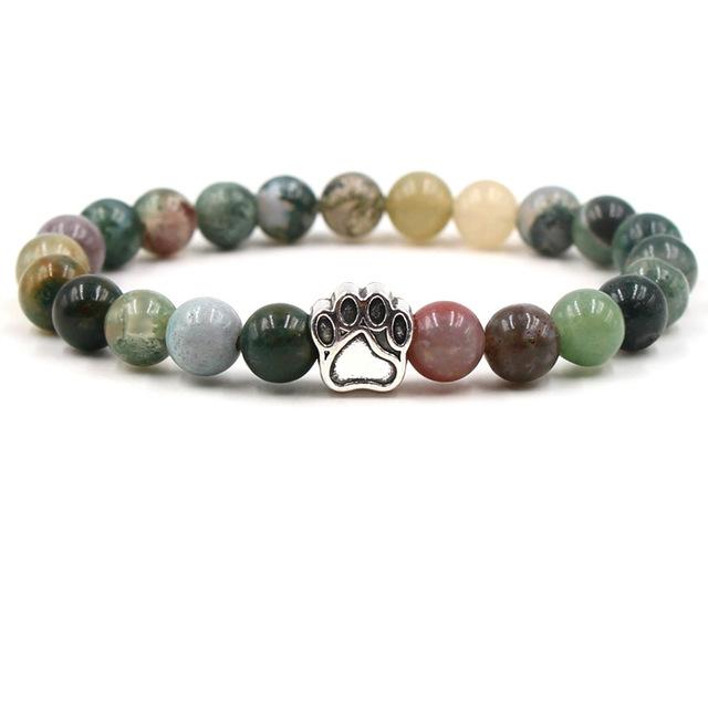 Armband aus Natursteinperlen mit Pfotenanhänger, mehrfarbig, elastisch, Unisex-Schmuck.