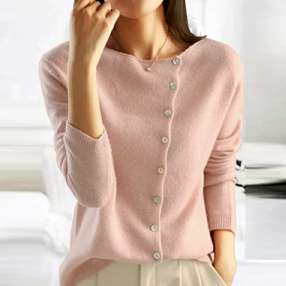 Damenpullover rosa, Knopfleiste, weiches Material, elegantes Design, modische Damenbekleidung.