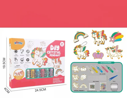 DIY Kristallanhänger Set mit Einhorn-Motiven, 12 Farben, Bastelzubehör für Kinder ab 3 Jahren.