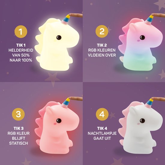 Nachtlicht Einhorn LED, RGB-Farben, Kinderzimmer, batteriebetrieben, süßes Design