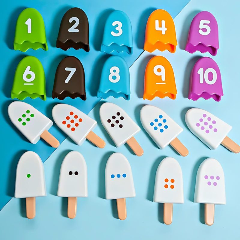 Bunte Lernspielzeug-Eis am Stiel, Zahlen 1-10, pädagogisches Spielzeug für Kinder.