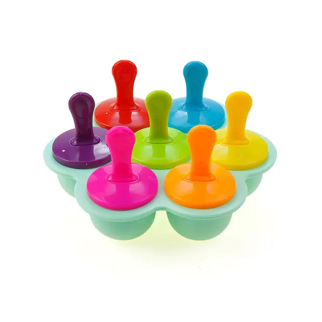 Bunte Silikon-Eisformen, 7-teilig, wiederverwendbar, für hausgemachtes Eis am Stiel.