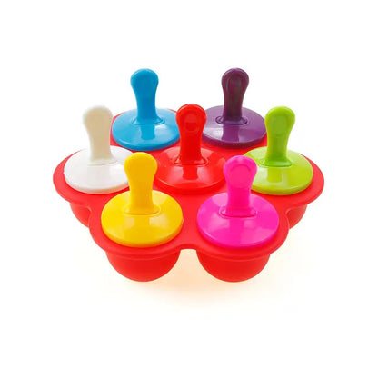Bunte Silikon-Eisformen mit Deckel, 7-teilig, für selbstgemachtes Eis am Stiel.