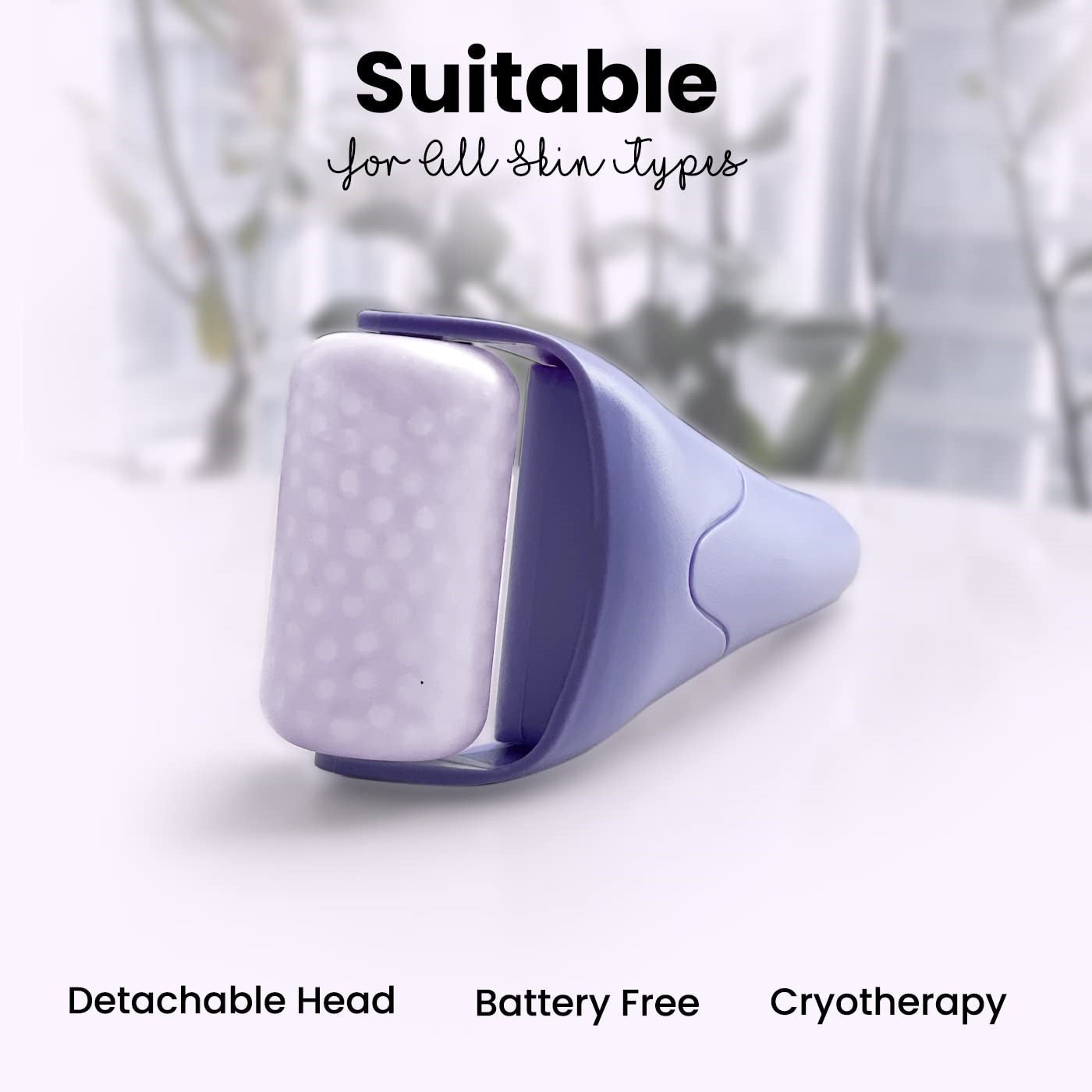 Lila Eismassagegerät mit abnehmbarem Kopf, batteriefrei, für Kryotherapie, alle Hauttypen.