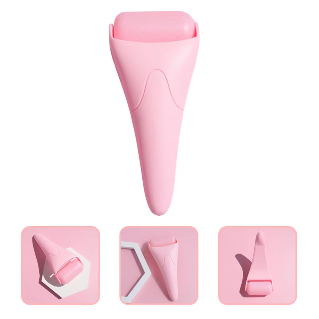 Rosa Eisroller für Gesichtsmassage, Hautpflege, Anti-Aging, Kunststoff, tragbar.