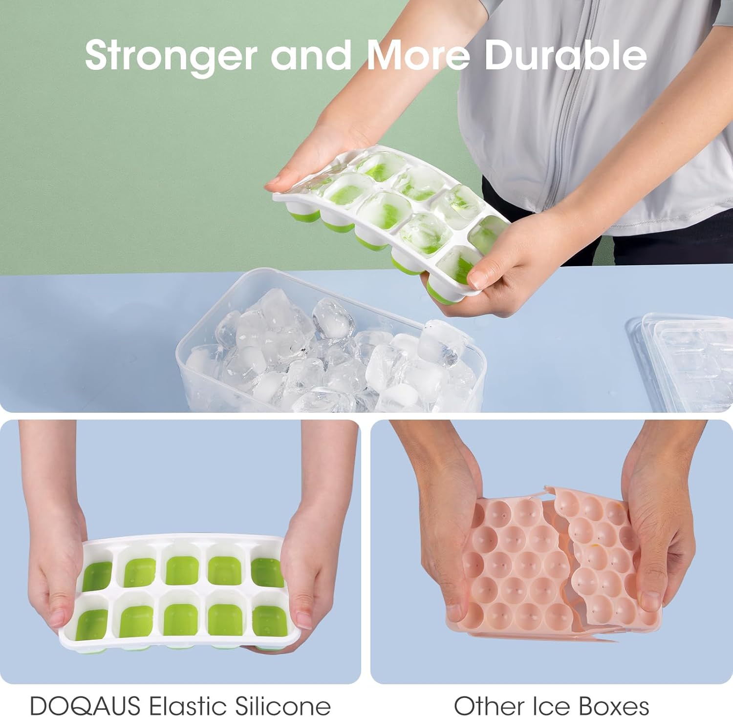 DOQAUS elastische Silikon-Eiswürfelform, grün, langlebig, flexibel, BPA-frei.