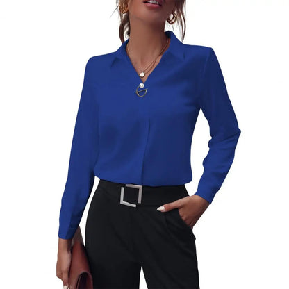 Damen Chiffonbluse | Leicht | Lange Ärmel | Regular Fit | Einfarbig-Dunkelblau-S-Luzern Mode