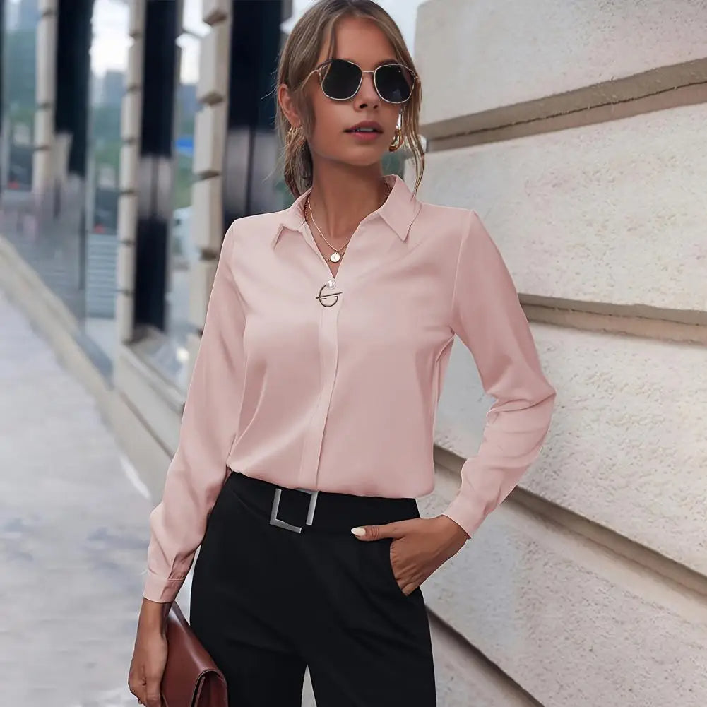 Damen Chiffonbluse | Leicht | Lange Ärmel | Regular Fit | Einfarbig-Luzern Mode