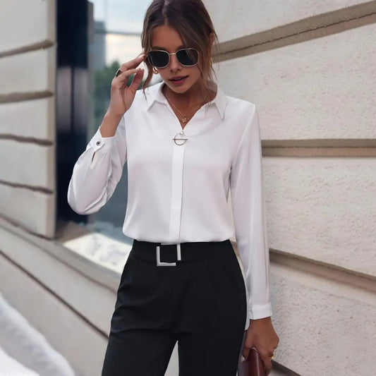 Damen Chiffonbluse | Leicht | Lange Ärmel | Regular Fit | Einfarbig-Luzern Mode