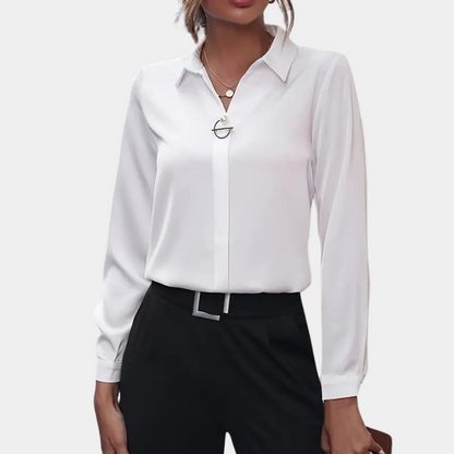 Damen Chiffonbluse | Leicht | Lange Ärmel | Regular Fit | Einfarbig-Weiß-S-Luzern Mode