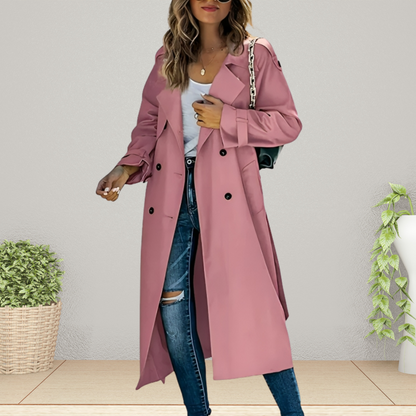 Damen Trenchcoat | Doppelte Knopfleiste | Mittellang | Einfarbig-Rosa-S-Luzern Mode