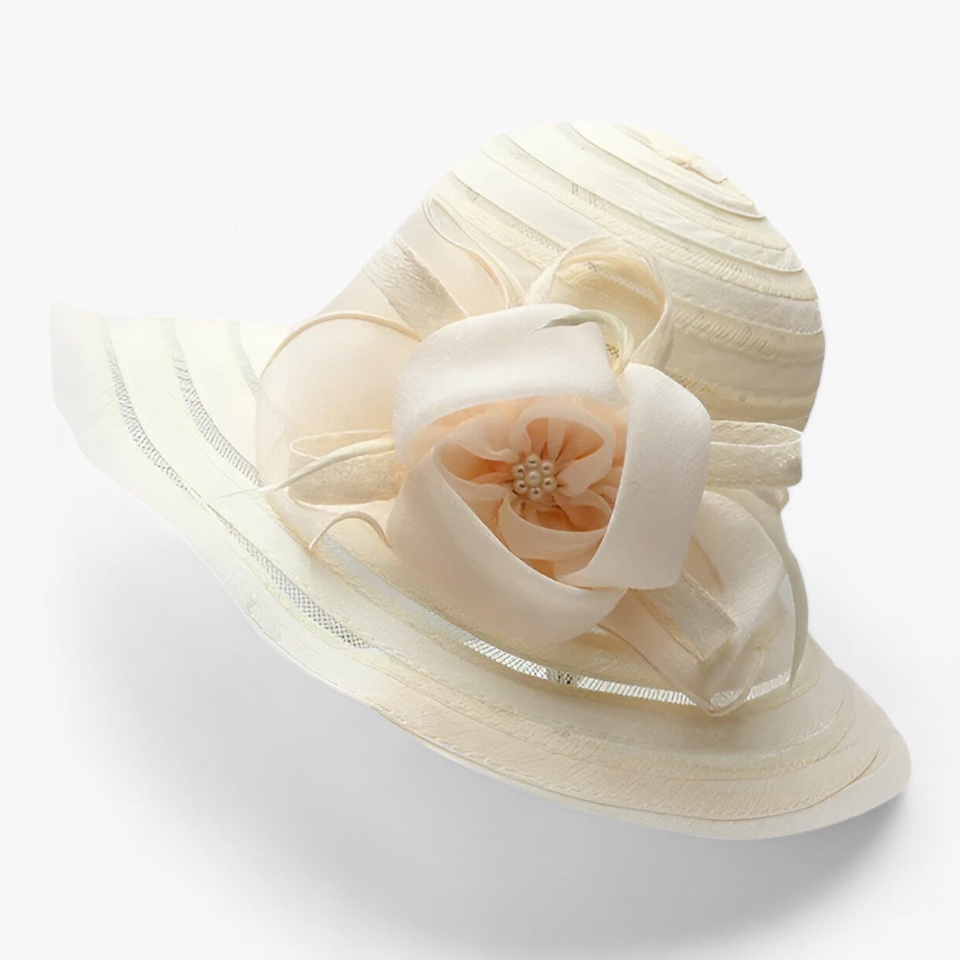 Damen Sonnenhut | Breite Krempe | Blumendetail | Einfarbig | Organza-Gelb-Luzern Mode