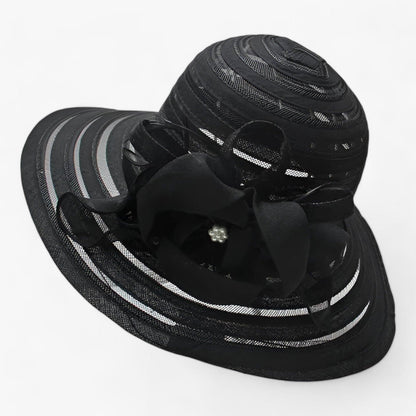 Damen Sonnenhut | Breite Krempe | Blumendetail | Einfarbig | Organza-Schwartz-Luzern Mode