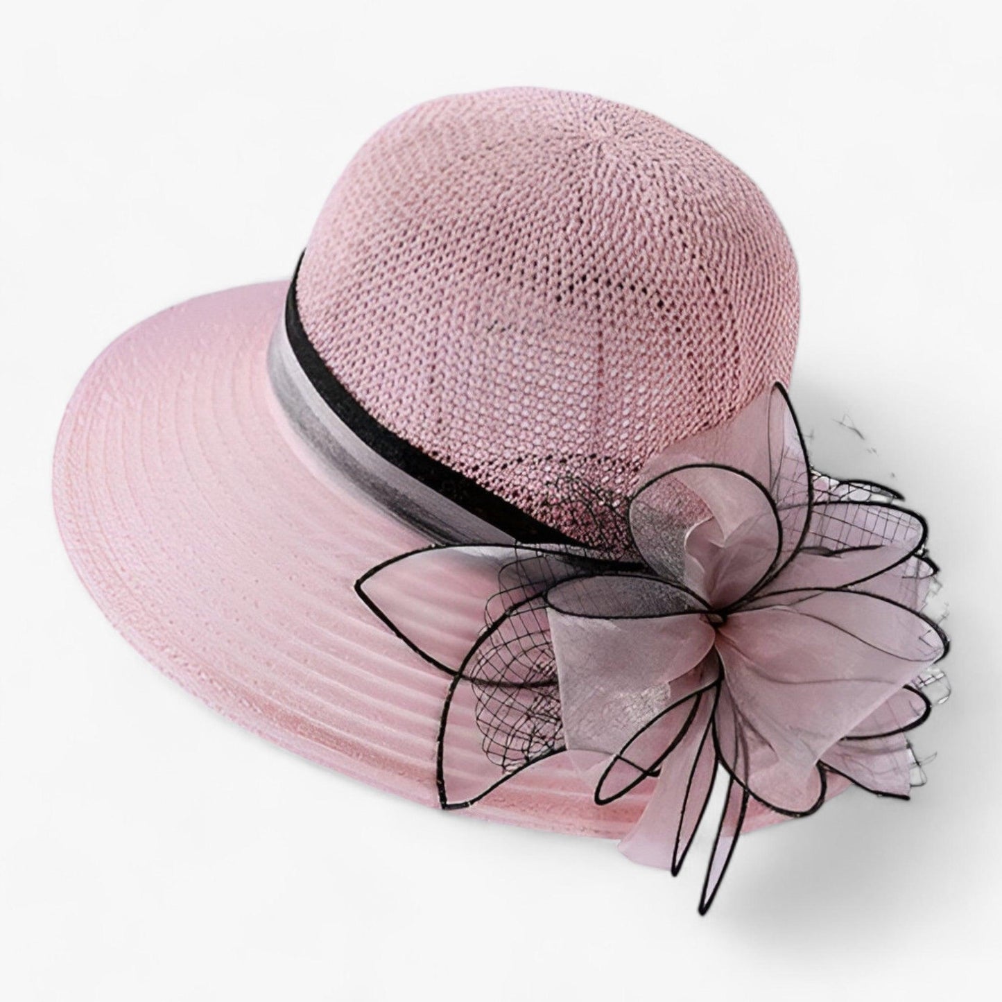 Damen Sonnenhut | Breiter Krempe | Sonnenschutz | Einfarbig | Rund-Rosa-Luzern Mode