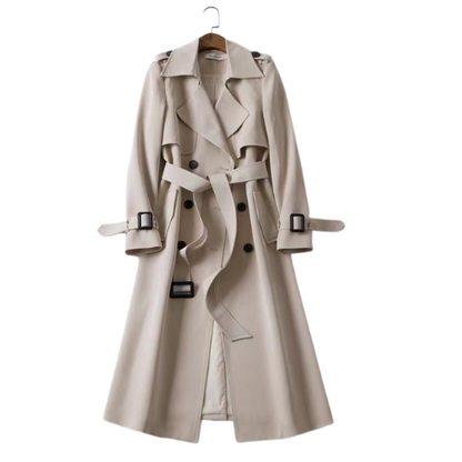 Damen Trenchcoat | Doppelknöpfen | Einfarbig | Knielang | Leicht-Beige-S-Luzern Mode