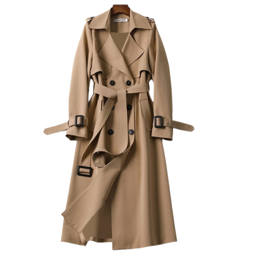 Damen Trenchcoat | Doppelknöpfen | Einfarbig | Knielang | Leicht-Khaki-S-Luzern Mode