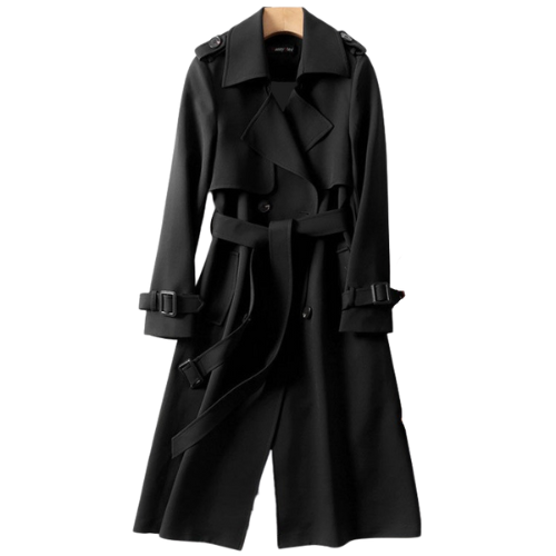 Damen Trenchcoat | Doppelknöpfen | Einfarbig | Knielang | Leicht-Schwarz-S-Luzern Mode
