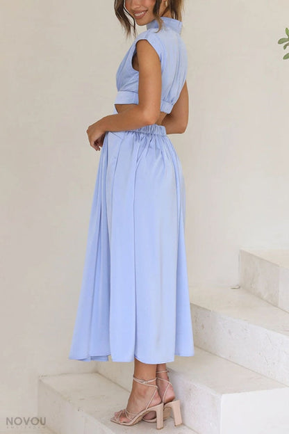 Sommer-Midikleid | Rollkragen | Taillenausschnitt | Ärmellos | Locker-Luzern Mode