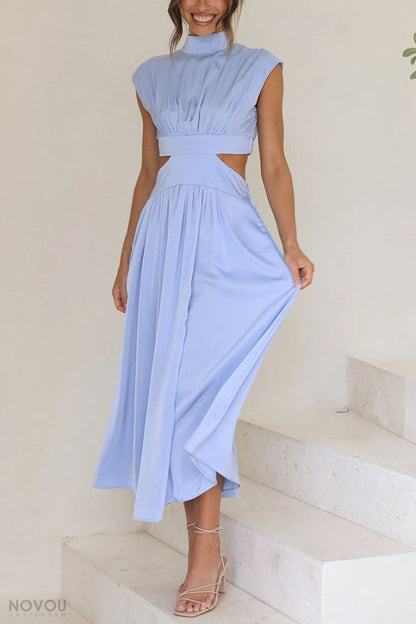 Sommer-Midikleid | Rollkragen | Taillenausschnitt | Ärmellos | Locker-Luzern Mode