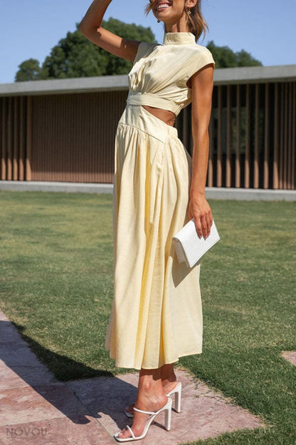 Sommer-Midikleid | Rollkragen | Taillenausschnitt | Ärmellos | Locker-Luzern Mode